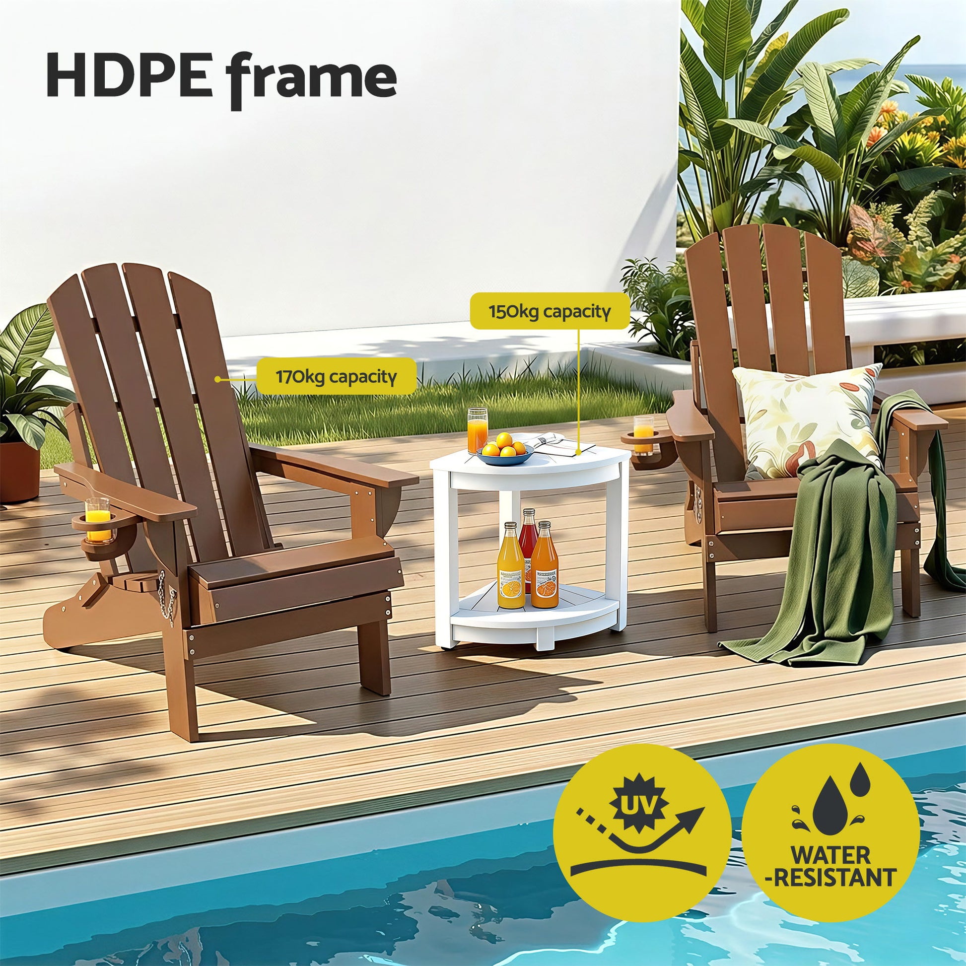 Gardeon Outdoor Table and Chairs HDPE Folding Adirondack Beach Chair Patio Furniture - Homecoze