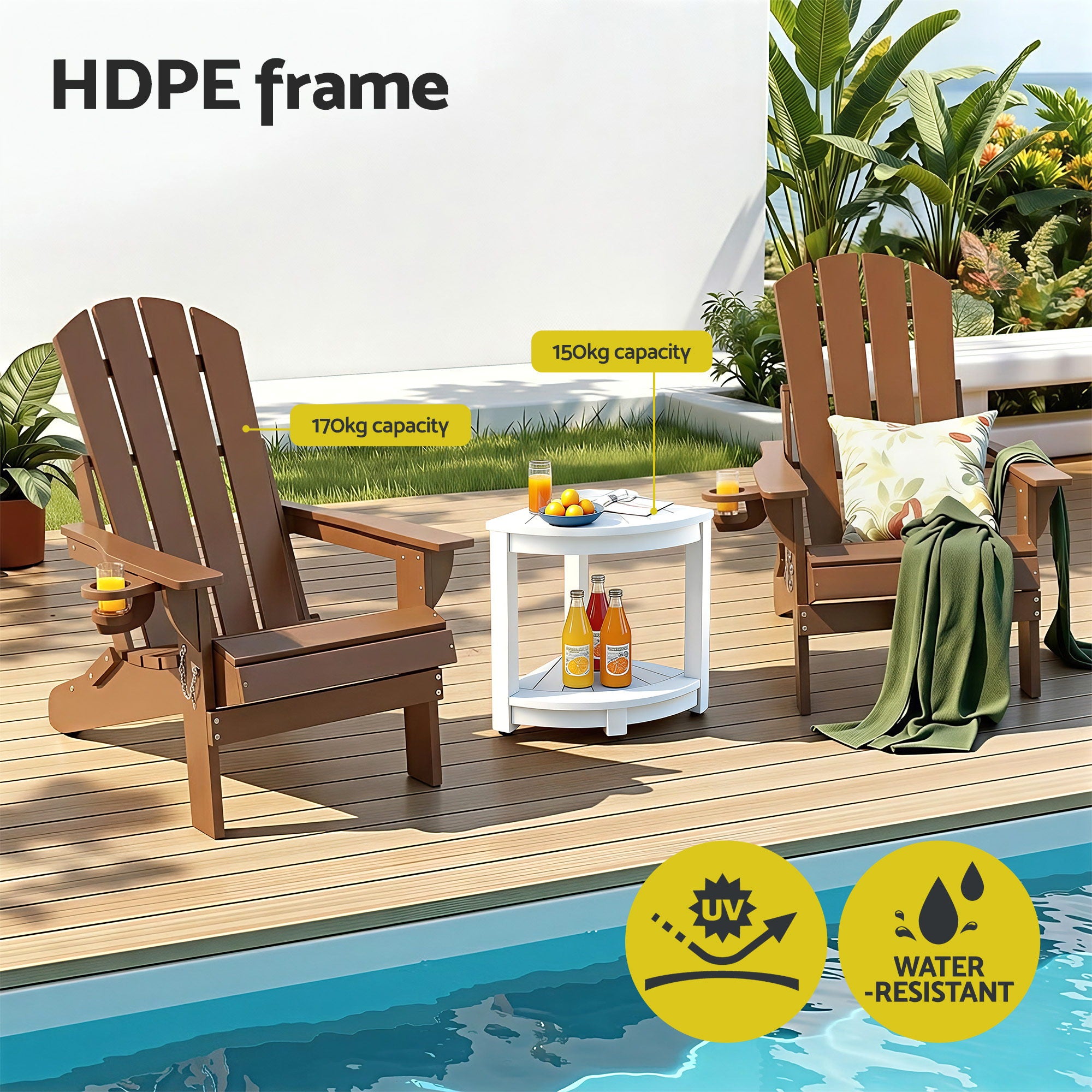 Gardeon Outdoor Table and Chairs HDPE Folding Adirondack Beach Chair Patio Furniture - Homecoze