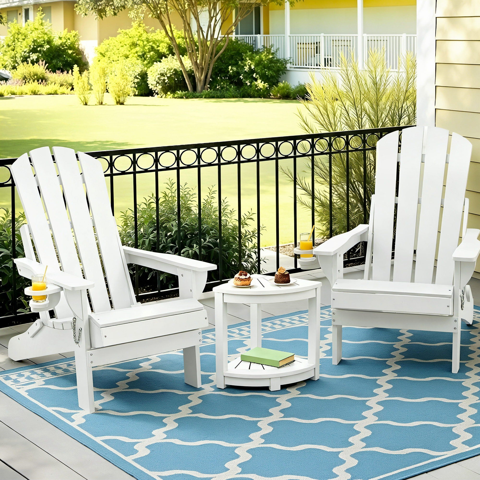 Gardeon Outdoor Table and Chairs HDPE Folding Adirondack Beach Chair Patio Furniture White - Homecoze