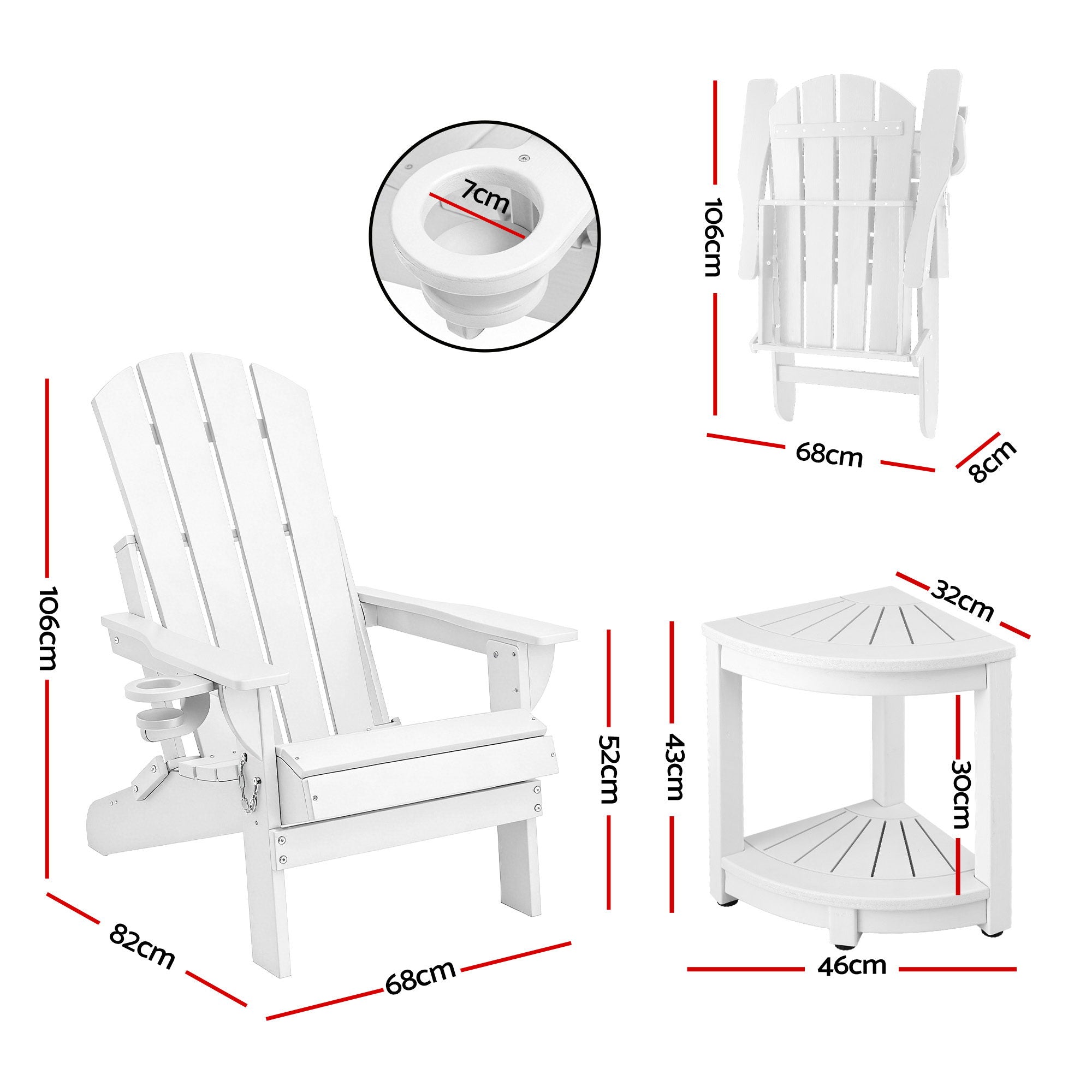 Gardeon Outdoor Table and Chairs HDPE Folding Adirondack Beach Chair Patio Furniture White - Homecoze