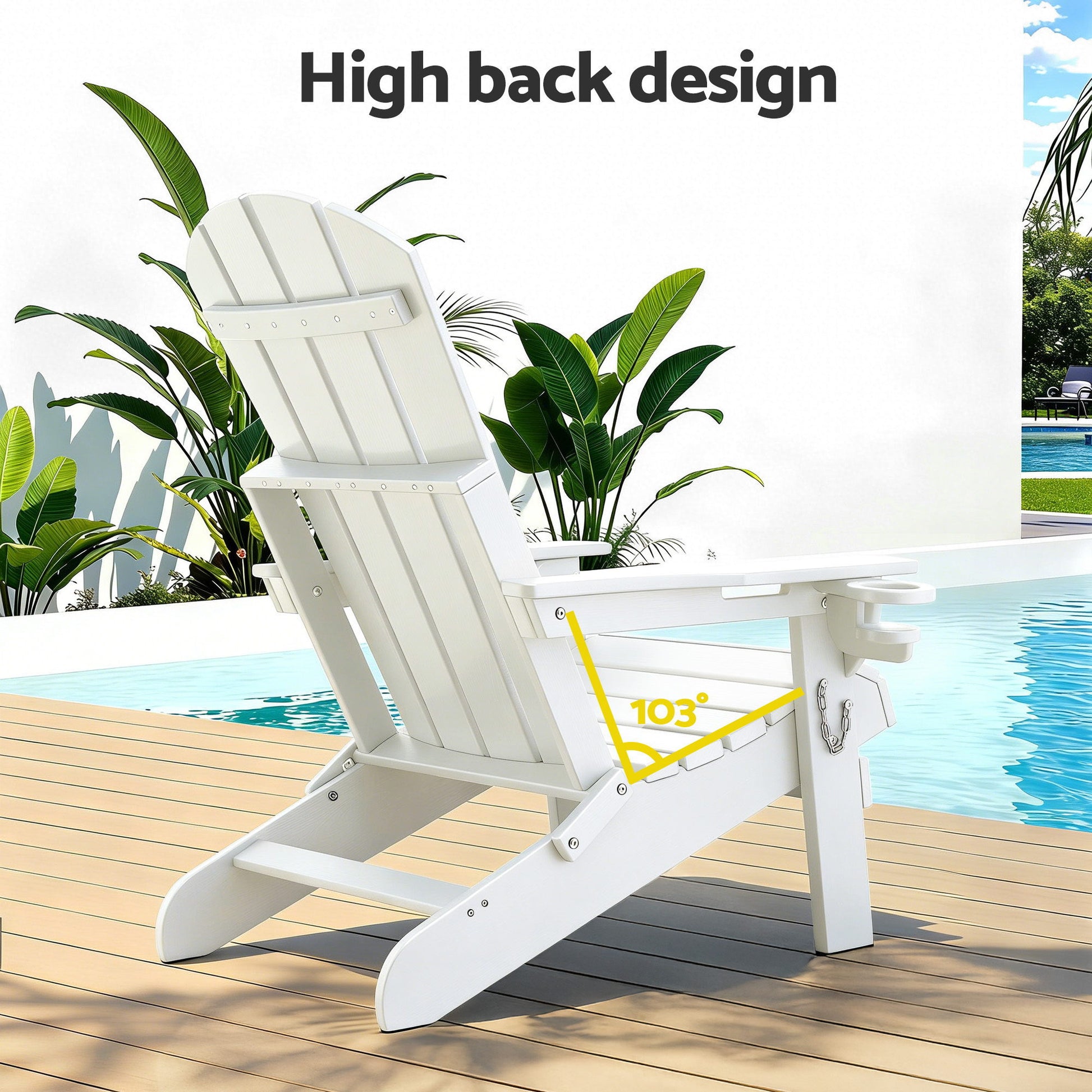 Gardeon Outdoor Table and Chairs HDPE Folding Adirondack Beach Chair Patio Furniture White - Homecoze