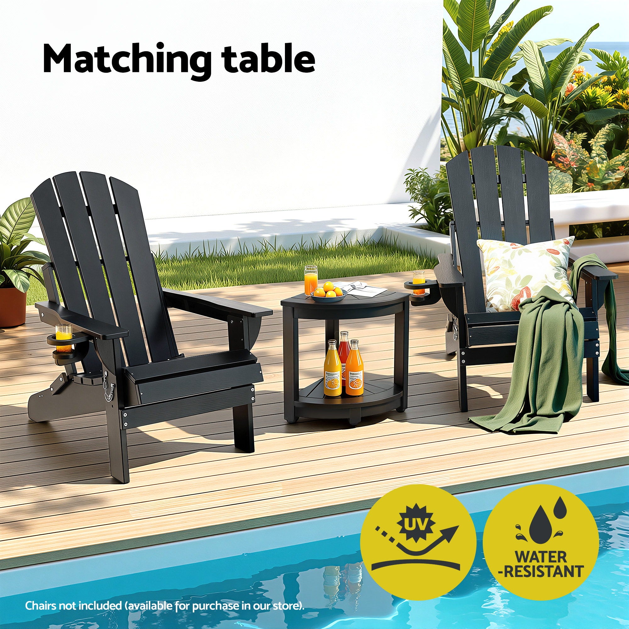 Outdoor Poly Side Table with Shelf – Black