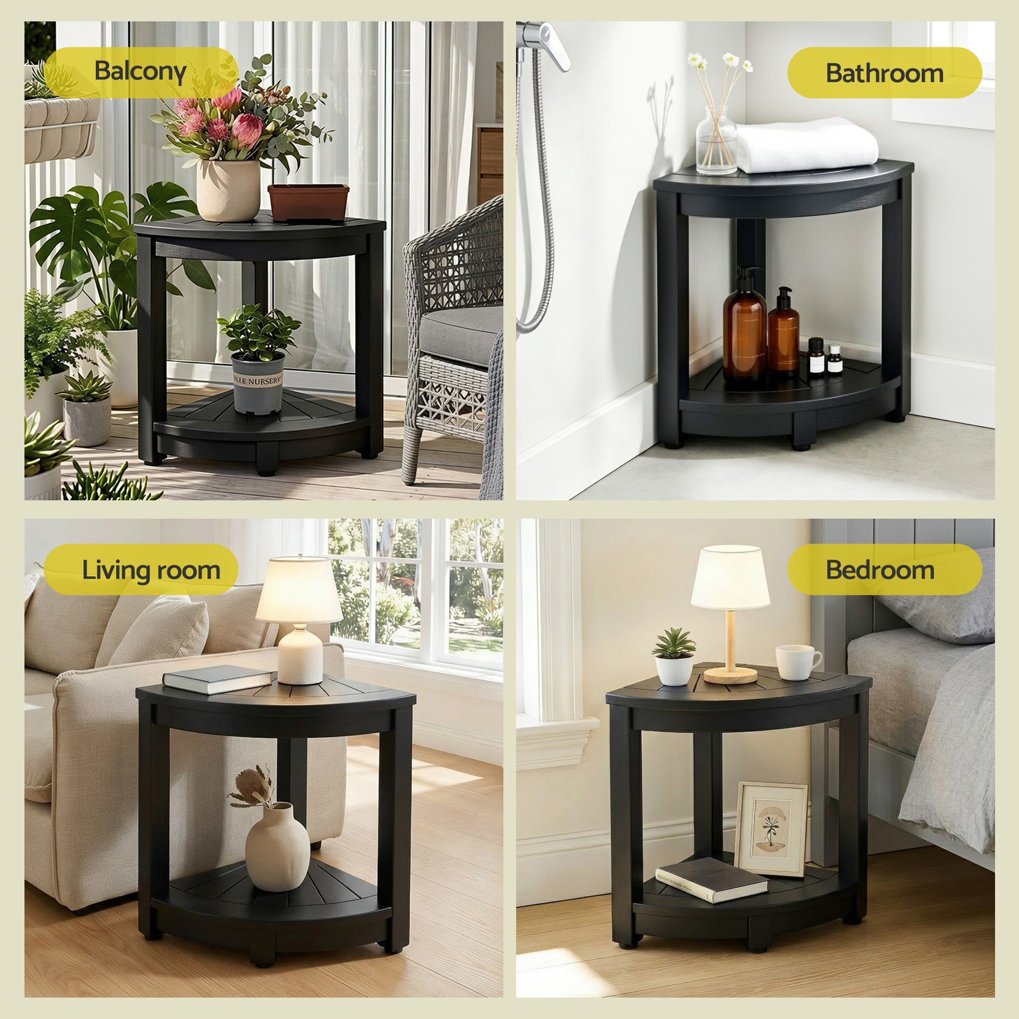 Outdoor Poly Side Table with Shelf – Black