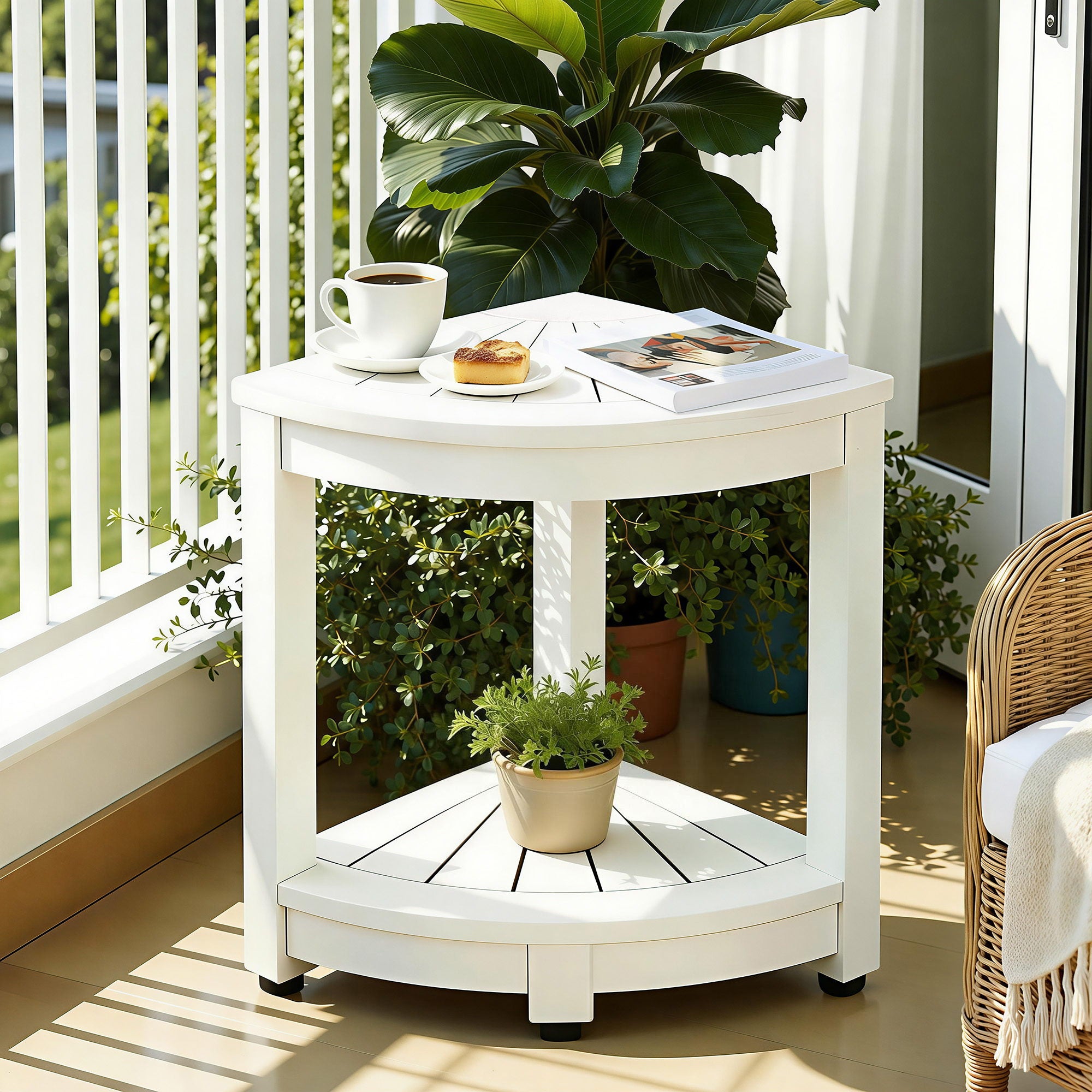 Gardeon Outdoor Coffee Side Table HDPE Desk Corner Shower Stool Bench Seat with Storage Shelf White - Homecoze