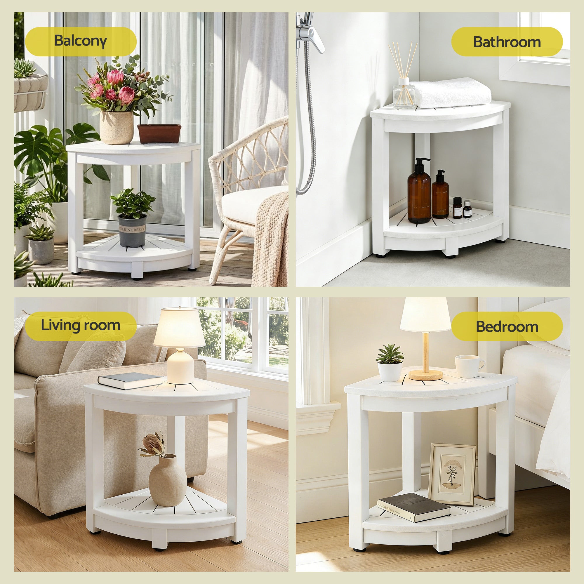 Gardeon Outdoor Coffee Side Table HDPE Desk Corner Shower Stool Bench Seat with Storage Shelf White - Homecoze