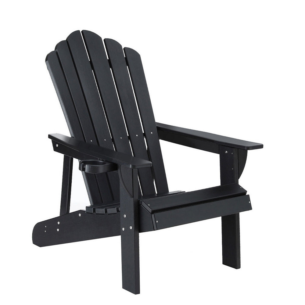 Gardeon Outdoor Chairs HDPE Adirondack Beach Chair Sun Lounge Patio Furniture Garden Black - Homecoze