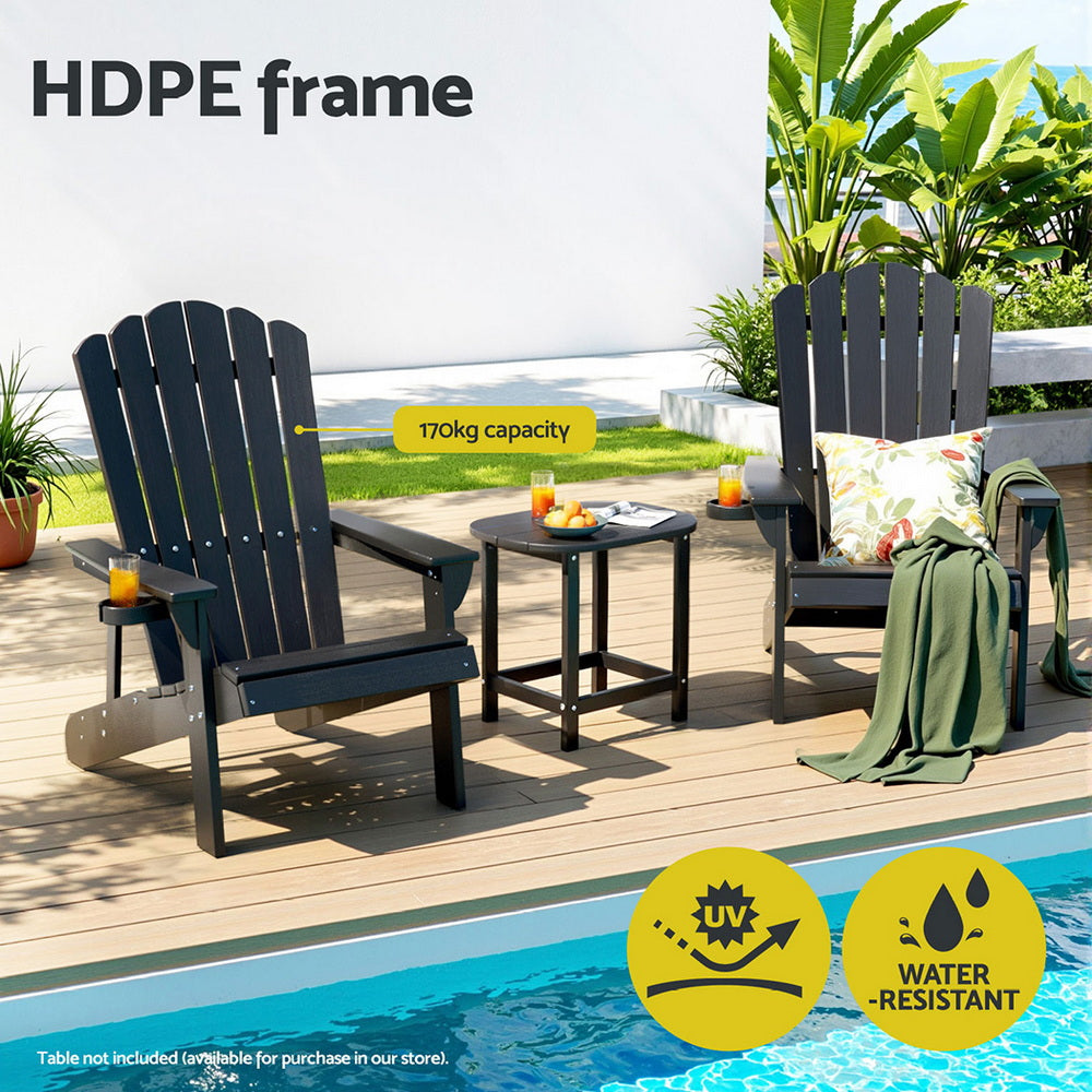 Gardeon Outdoor Chairs HDPE Adirondack Beach Chair Sun Lounge Patio Furniture Garden Black - Homecoze