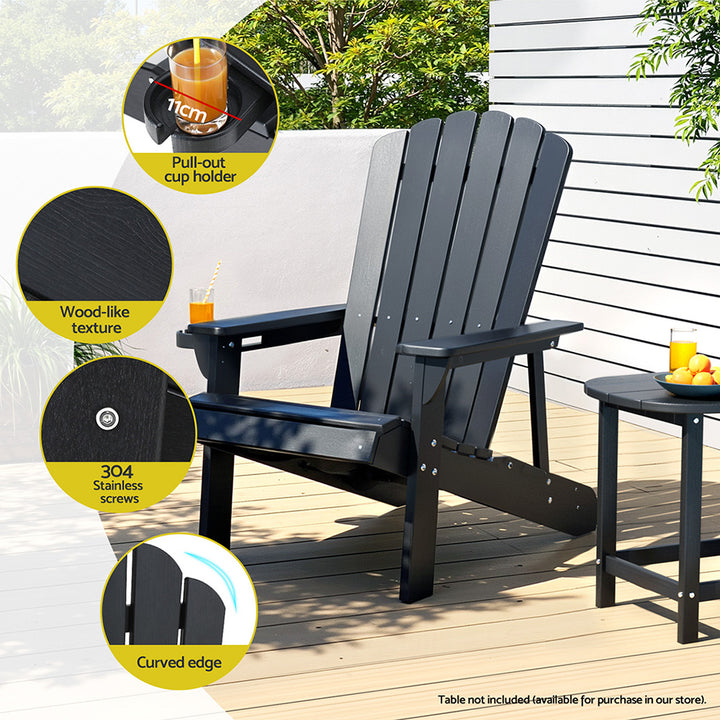 Gardeon Outdoor Chairs HDPE Adirondack Beach Chair Sun Lounge Patio Furniture Garden Black - Homecoze