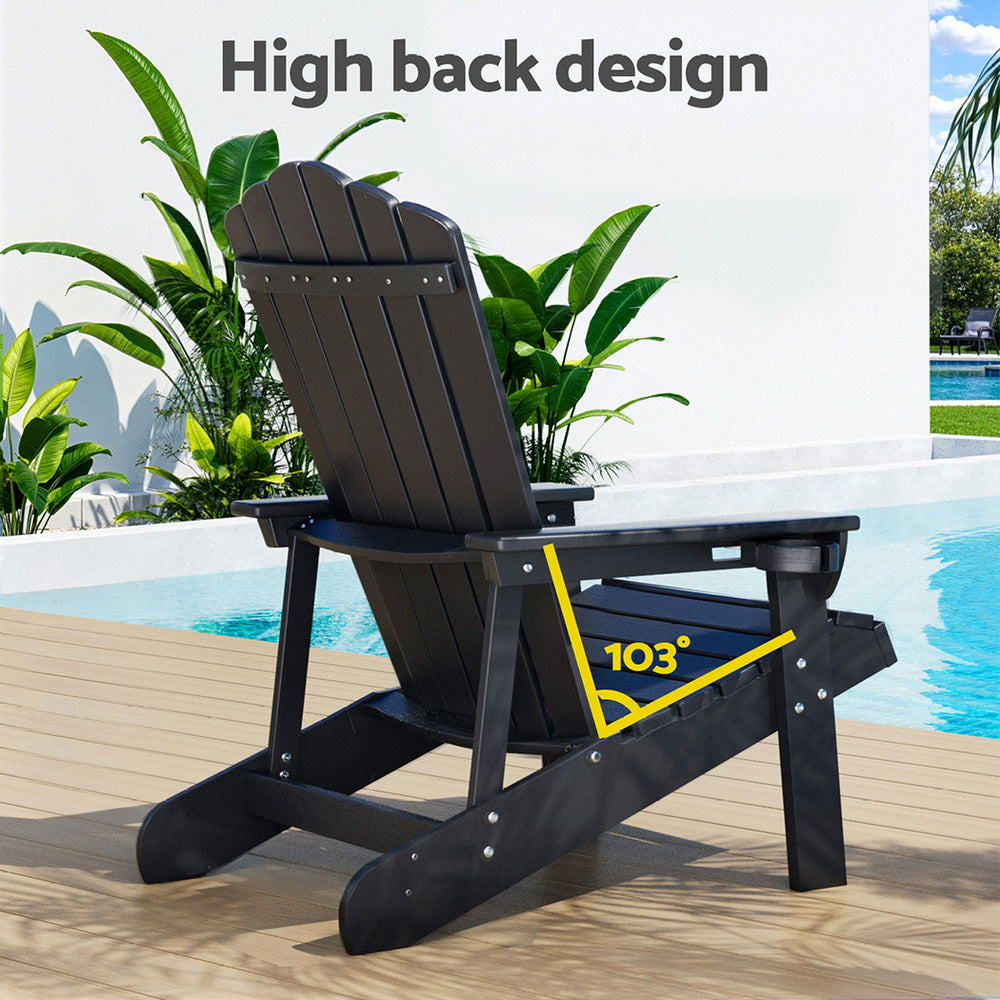Gardeon Outdoor Chairs HDPE Adirondack Beach Chair Sun Lounge Patio Furniture Garden Black - Homecoze