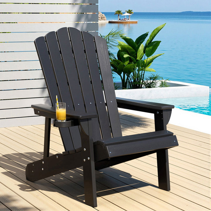 Gardeon Outdoor Chairs HDPE Adirondack Beach Chair Sun Lounge Patio Furniture Garden Black - Homecoze