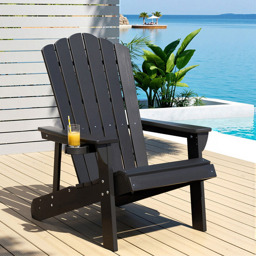 Gardeon Outdoor Chairs HDPE Adirondack Beach Chair Sun Lounge Patio Furniture Garden Black - Homecoze