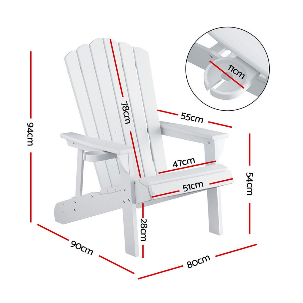Gardeon Outdoor Chairs HDPE Adirondack Beach Chair Sun Lounge Patio Furniture Garden white - Homecoze