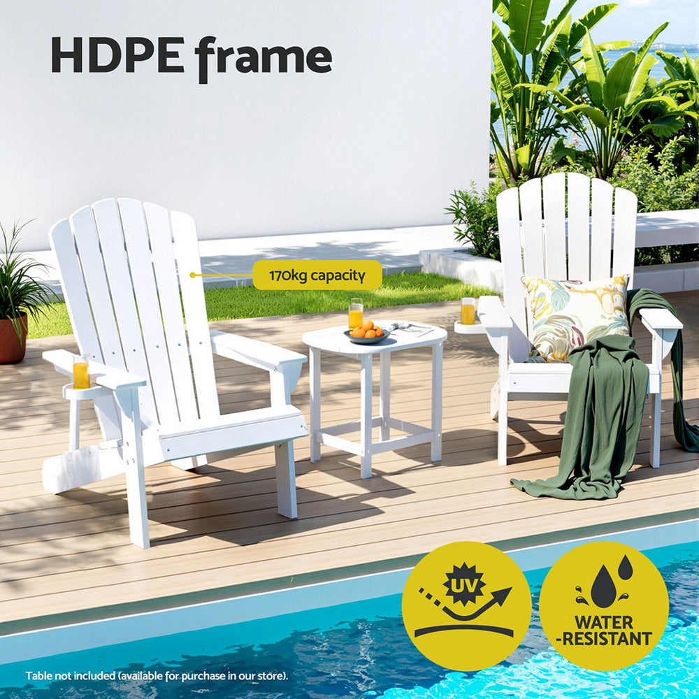 Gardeon Outdoor Chairs HDPE Adirondack Beach Chair Sun Lounge Patio Furniture Garden white - Homecoze