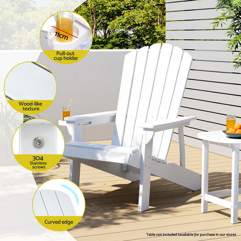 Gardeon Outdoor Chairs HDPE Adirondack Beach Chair Sun Lounge Patio Furniture Garden white - Homecoze