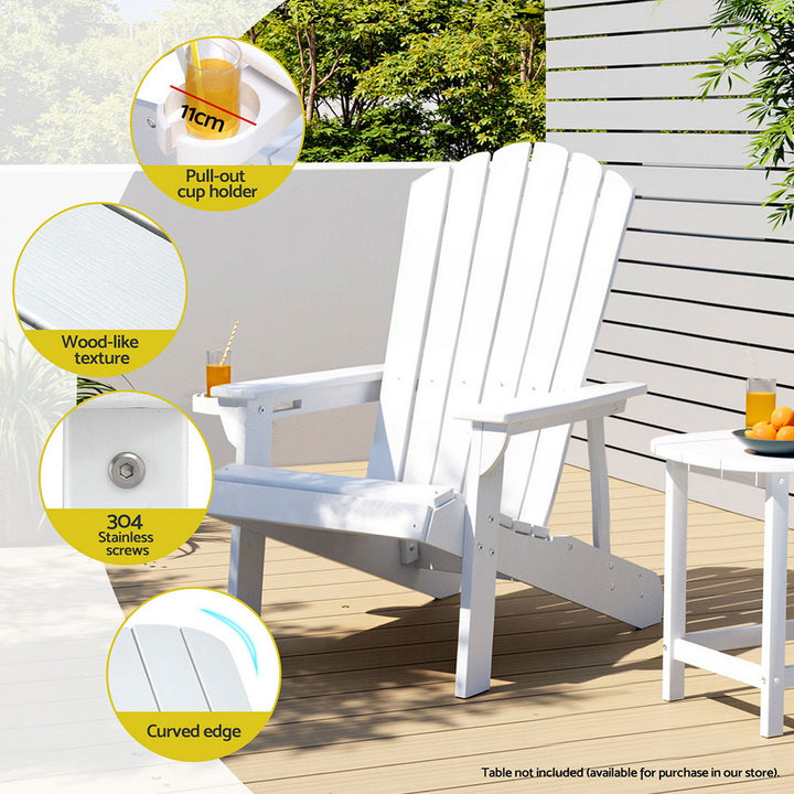 Gardeon Outdoor Chairs HDPE Adirondack Beach Chair Sun Lounge Patio Furniture Garden white - Homecoze