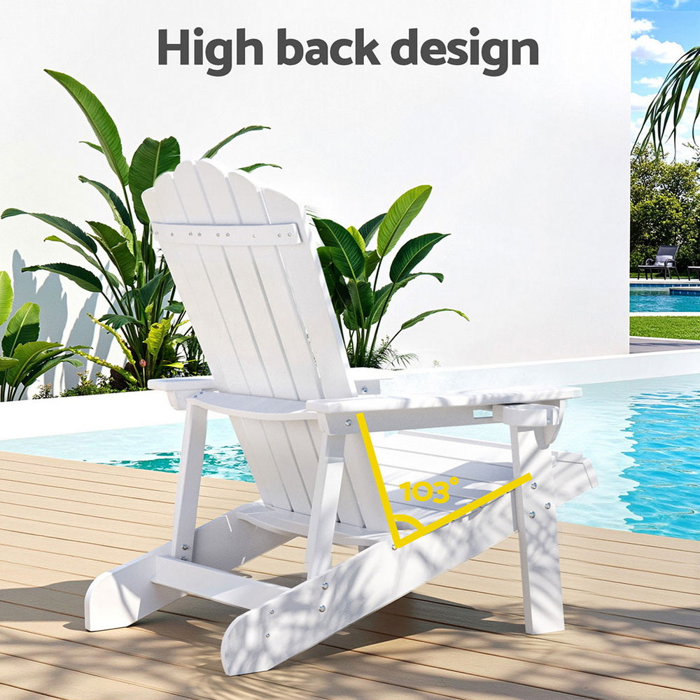 Gardeon Outdoor Chairs HDPE Adirondack Beach Chair Sun Lounge Patio Furniture Garden white - Homecoze