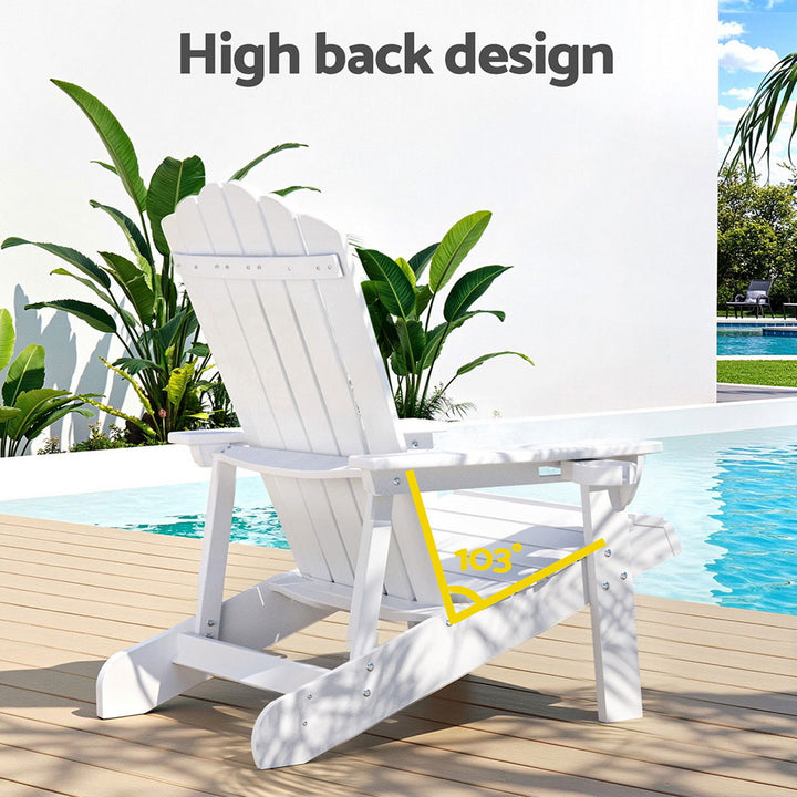Gardeon Outdoor Chairs HDPE Adirondack Beach Chair Sun Lounge Patio Furniture Garden white - Homecoze
