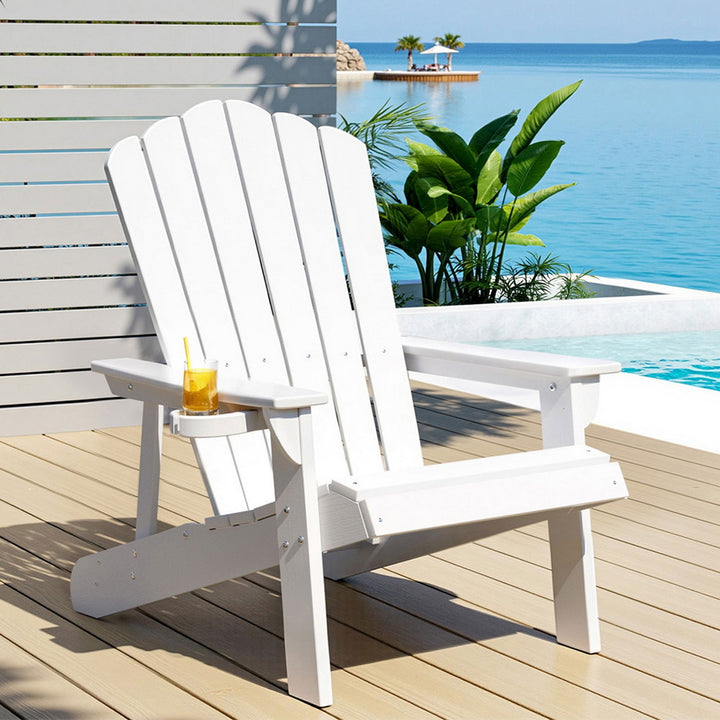 Gardeon Outdoor Chairs HDPE Adirondack Beach Chair Sun Lounge Patio Furniture Garden white - Homecoze