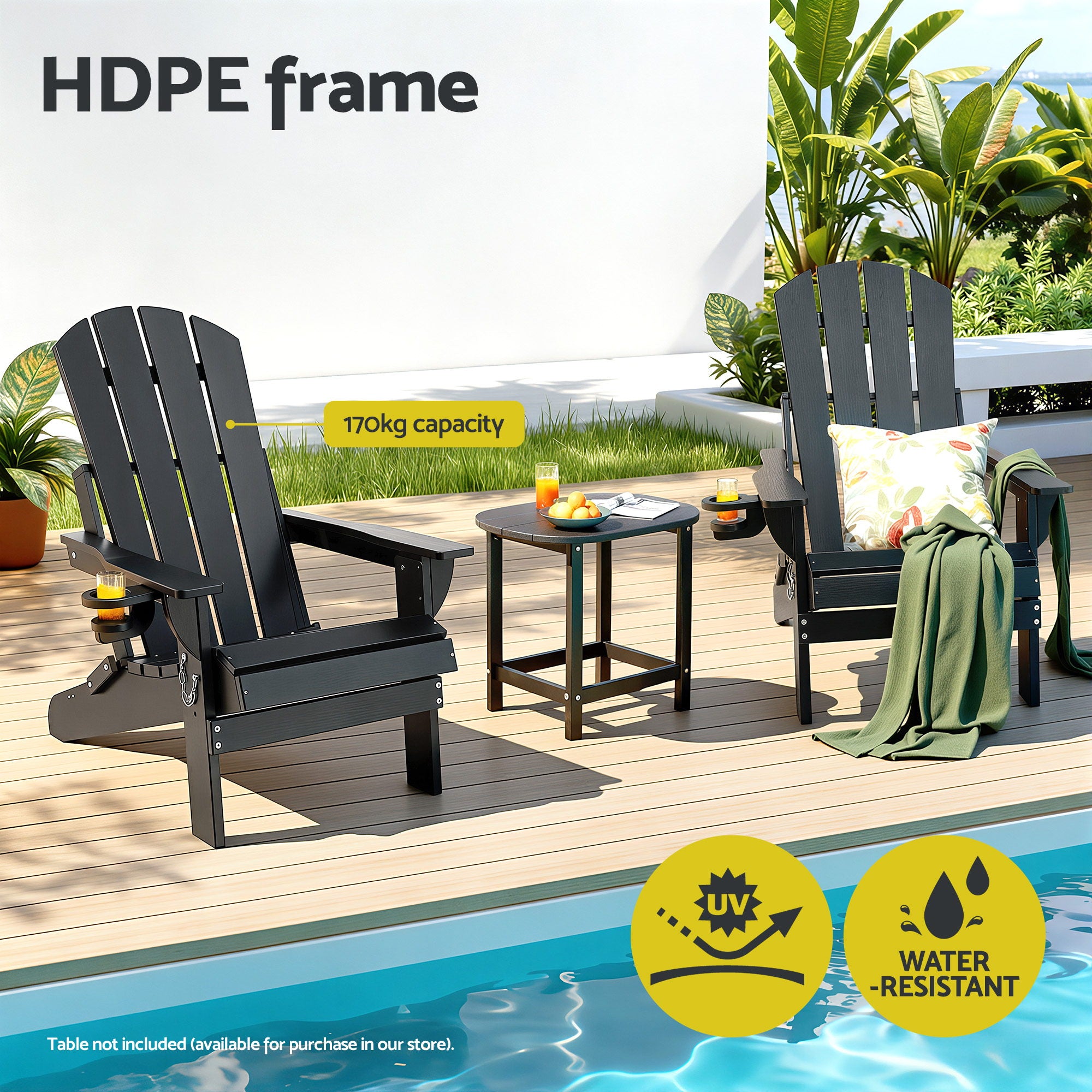 Folding Adirondack Poly Outdoor Chair – Black