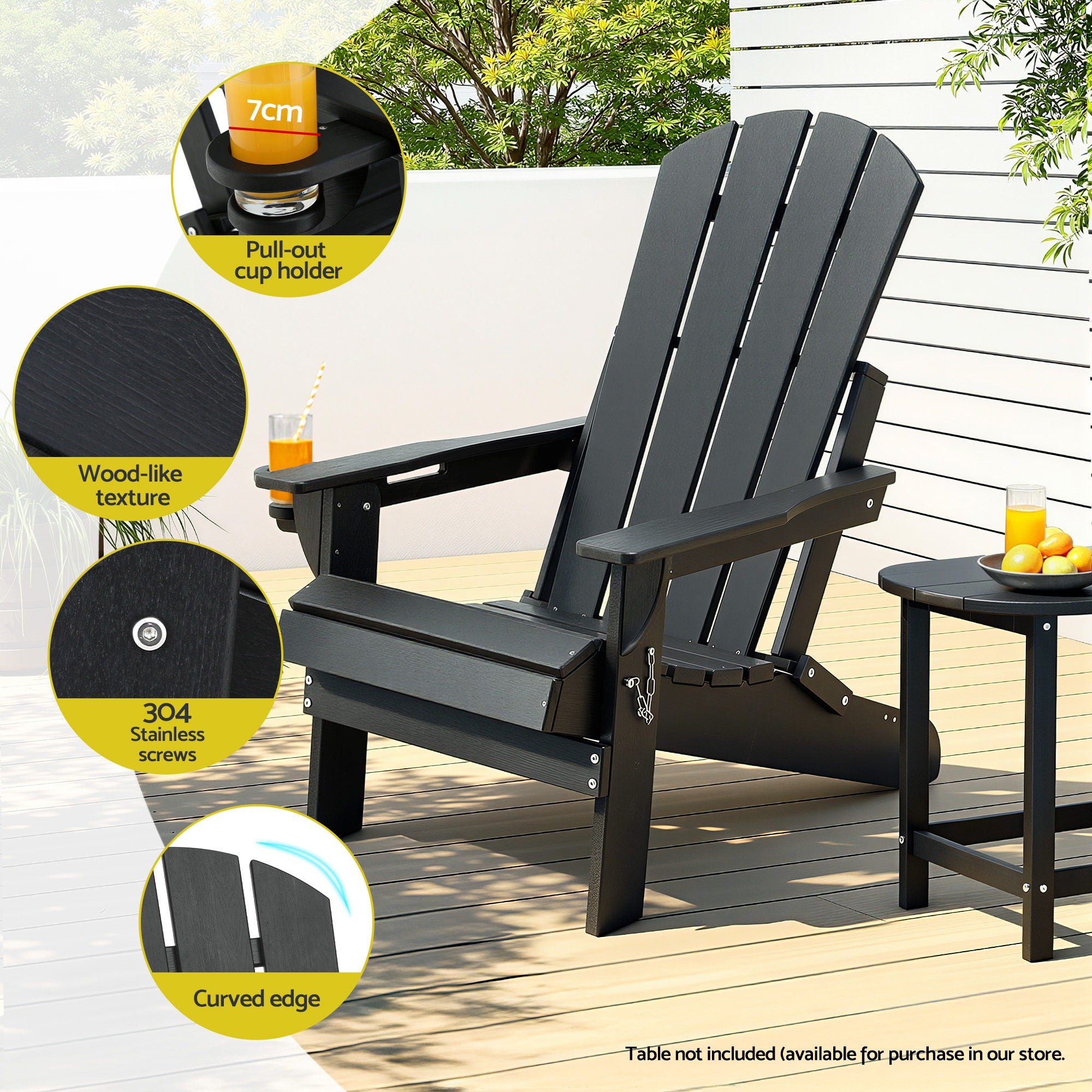 Folding Adirondack Poly Outdoor Chair – Black