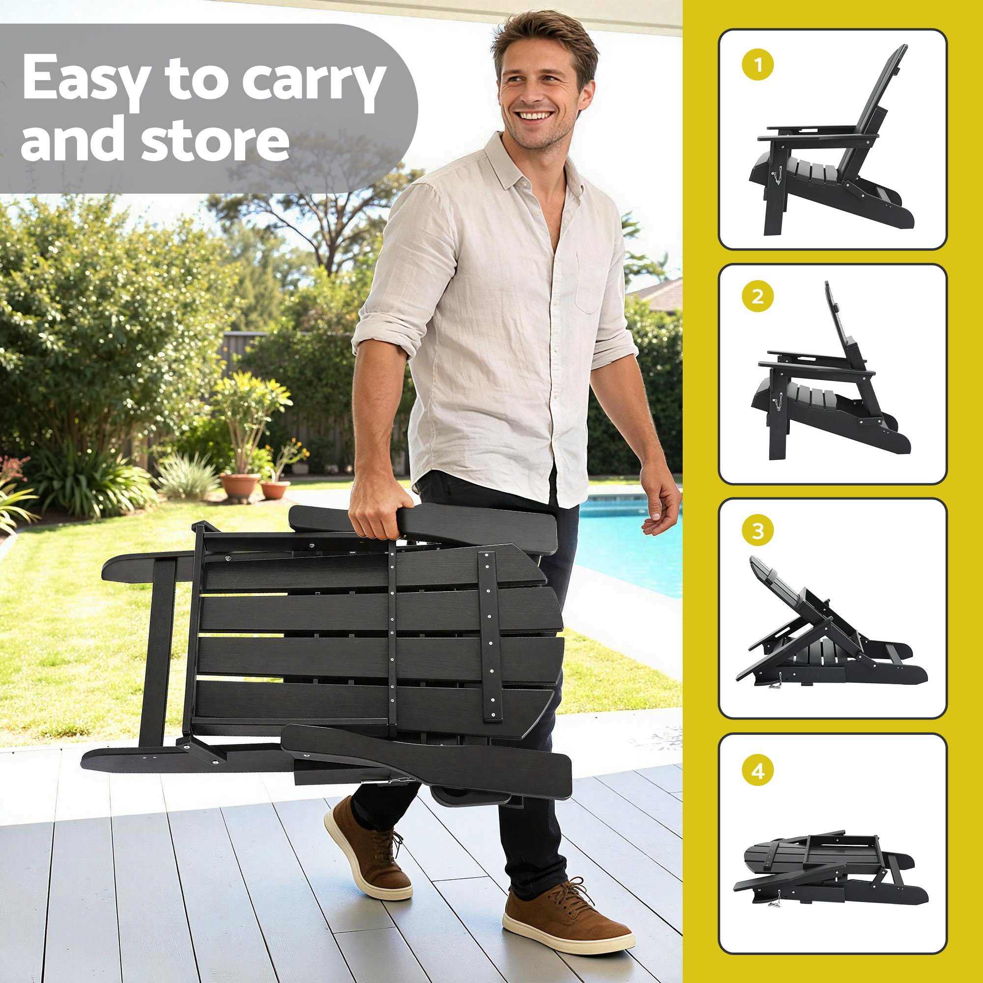 Folding Adirondack Poly Outdoor Chair – Black