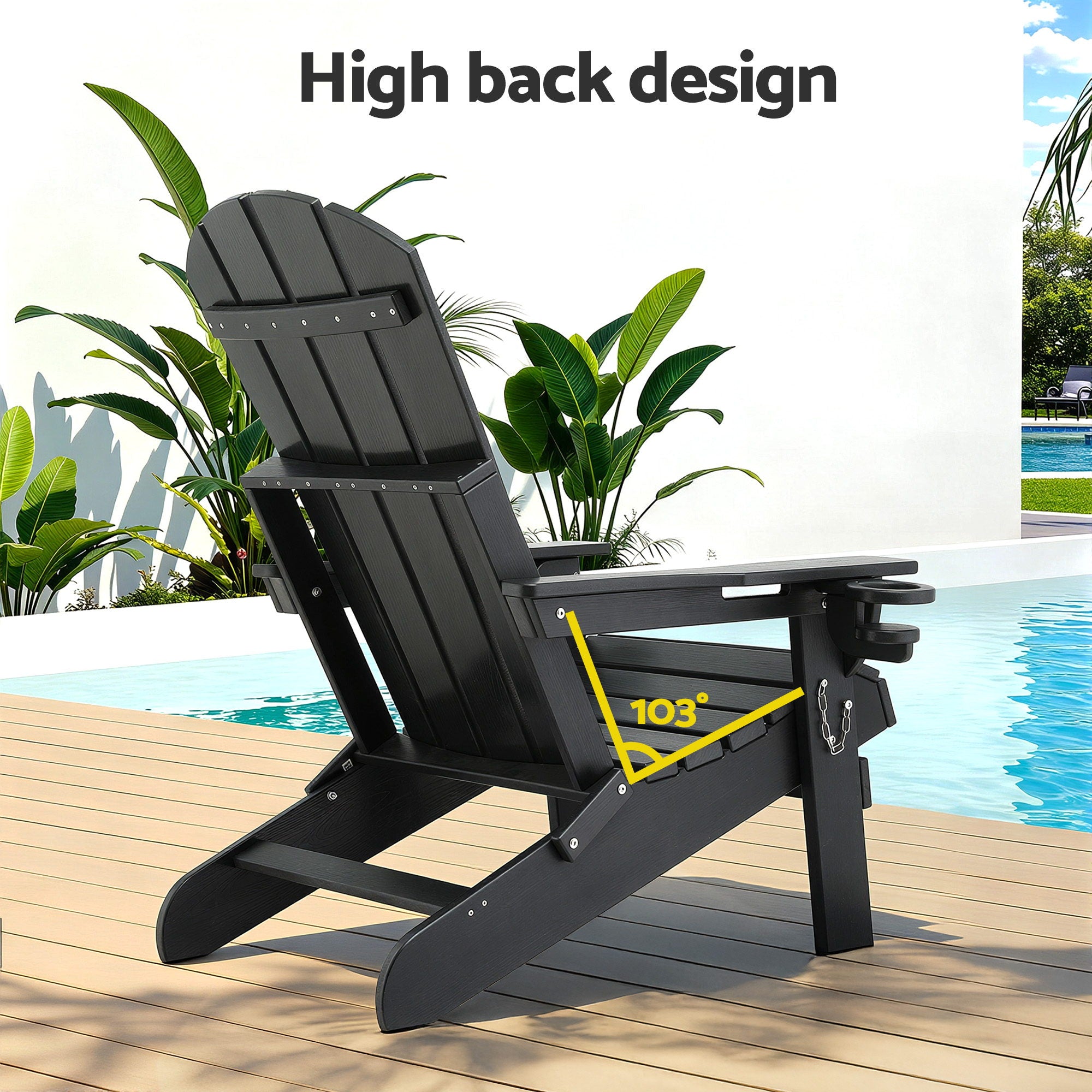 Folding Adirondack Poly Outdoor Chair – Black