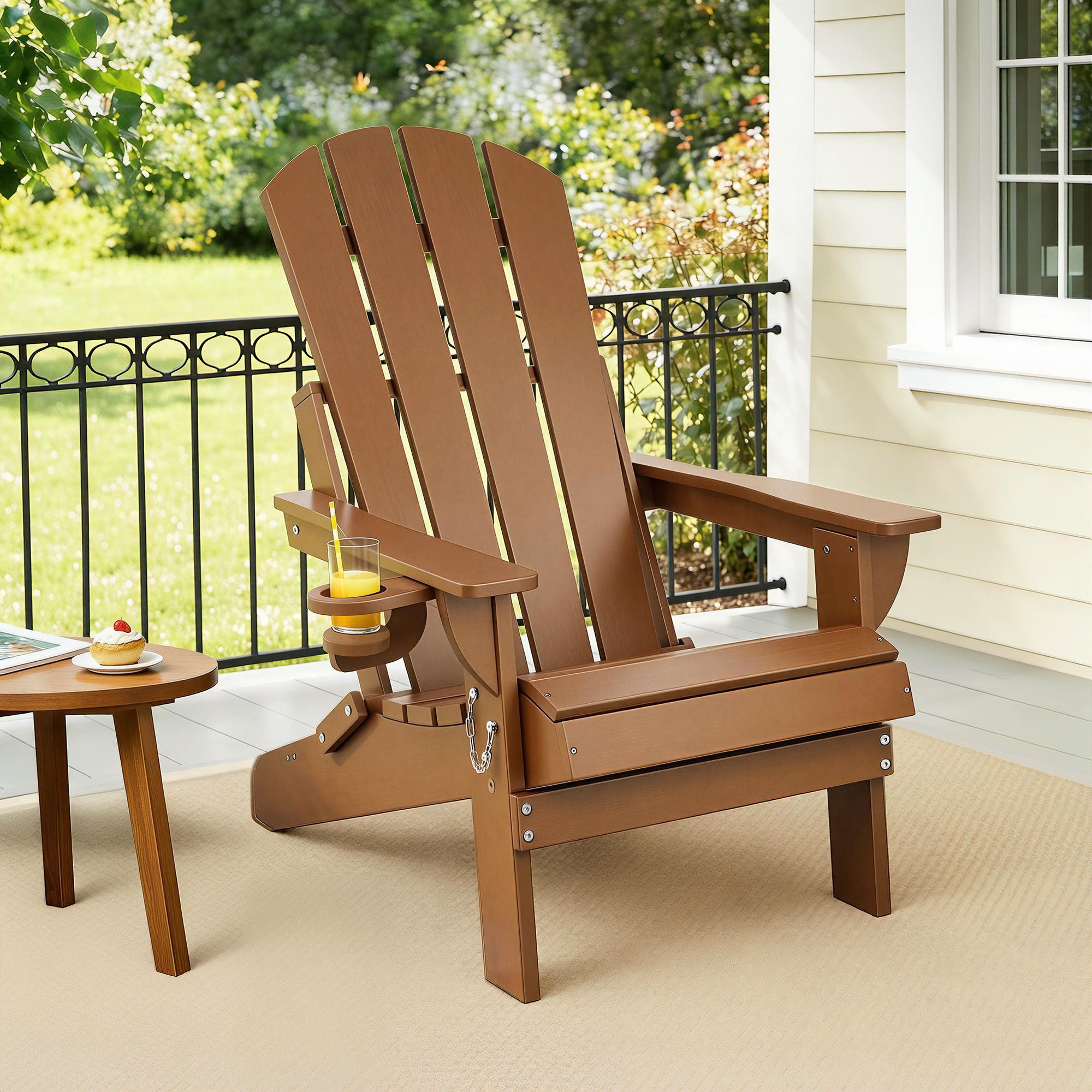 Gardeon Outdoor Chairs Folding Adirondack Beach Chair HDPE Sun Lounge Patio Furniture Garden Brown - Homecoze