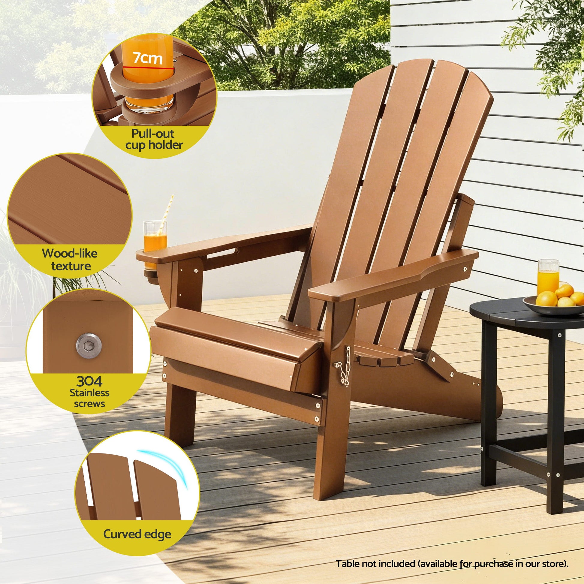 Gardeon Outdoor Chairs Folding Adirondack Beach Chair HDPE Sun Lounge Patio Furniture Garden Brown - Homecoze