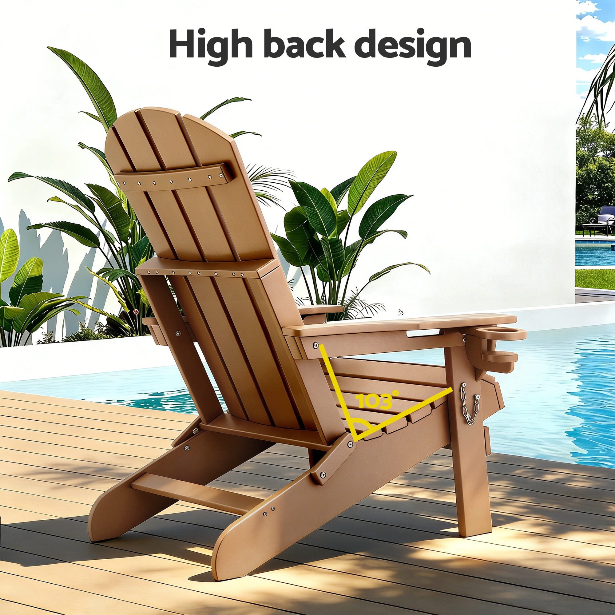 Gardeon Outdoor Chairs Folding Adirondack Beach Chair HDPE Sun Lounge Patio Furniture Garden Brown - Homecoze