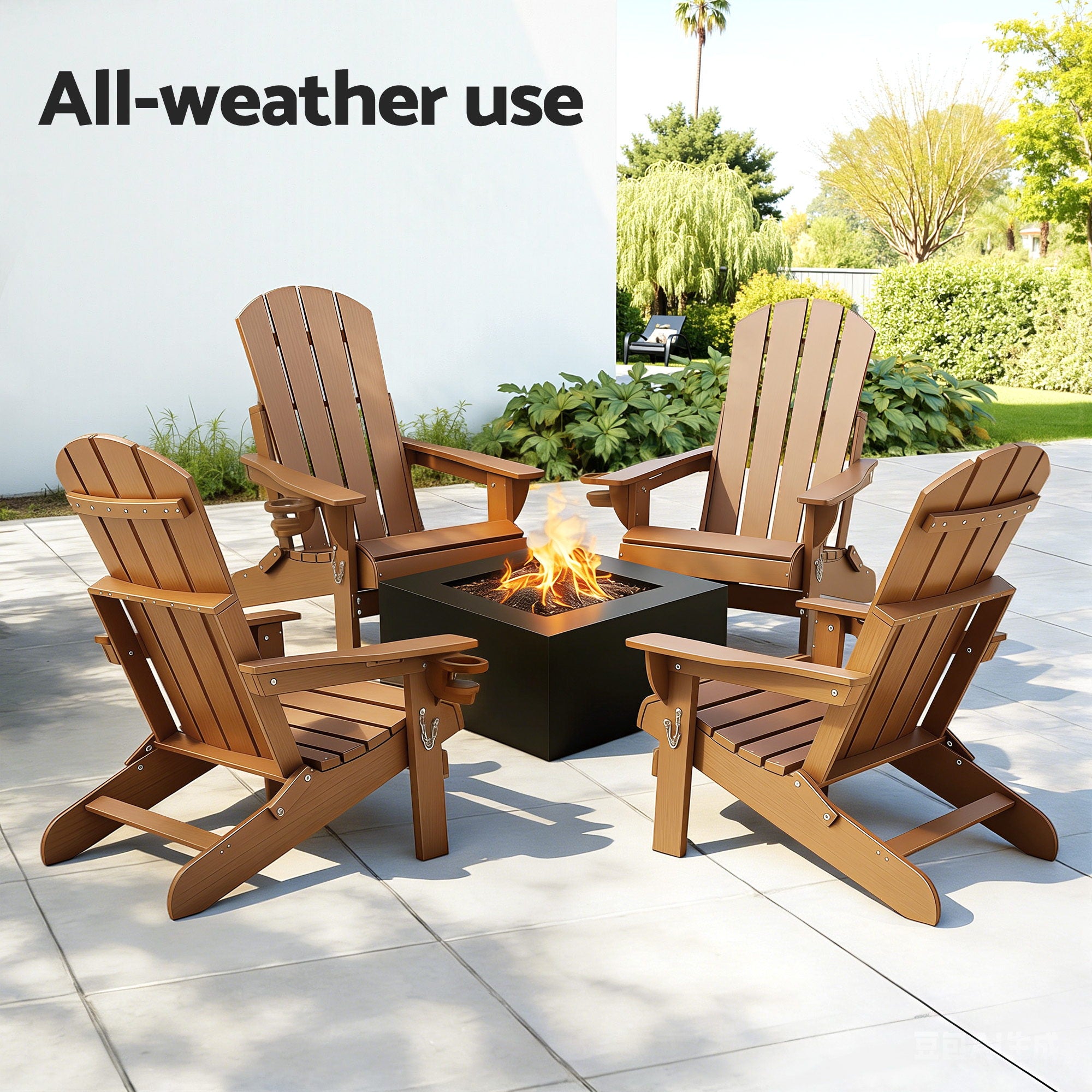Gardeon Outdoor Chairs Folding Adirondack Beach Chair HDPE Sun Lounge Patio Furniture Garden Brown - Homecoze