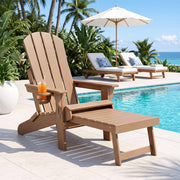 Folding Adirondack Poly Outdoor Chair with Footrest – Khaki Brown