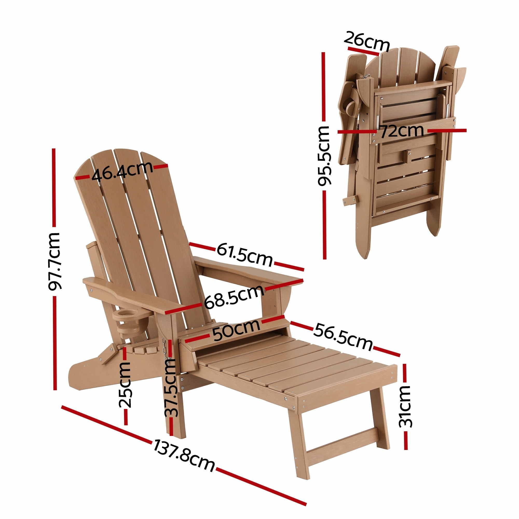 Folding Adirondack Poly Outdoor Chair with Footrest – Khaki Brown
