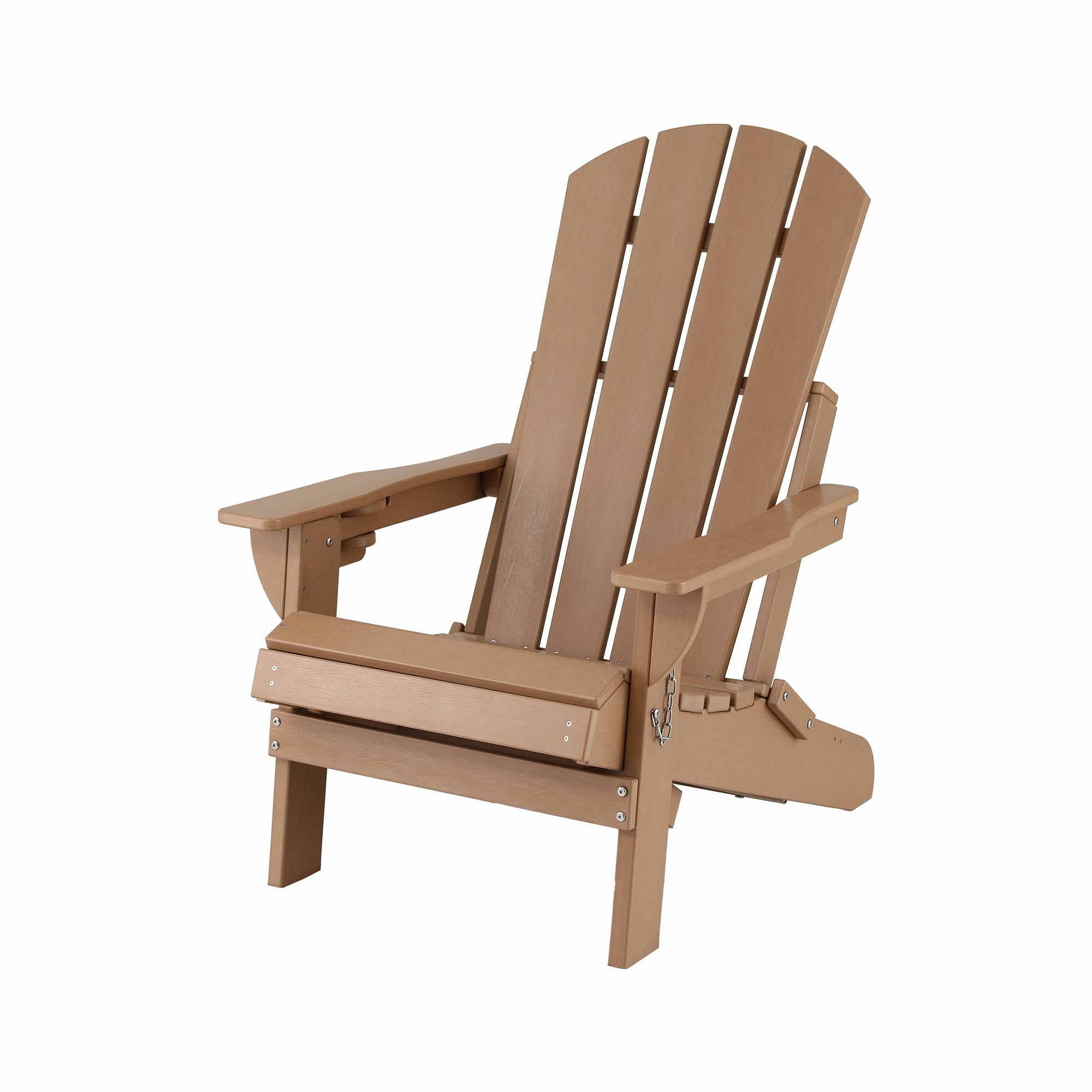 Folding Adirondack Poly Outdoor Chair with Footrest – Khaki Brown