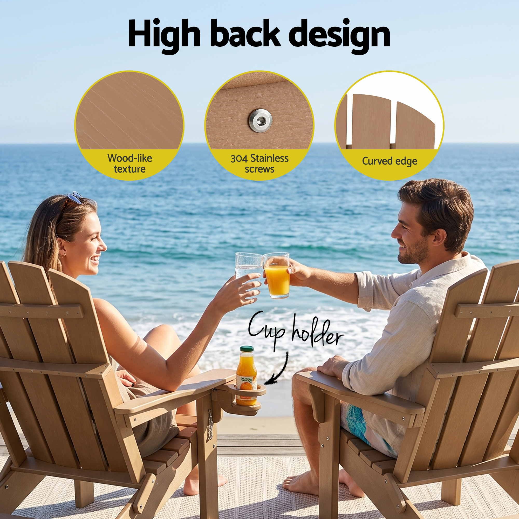Folding Adirondack Poly Outdoor Chair with Footrest – Khaki Brown