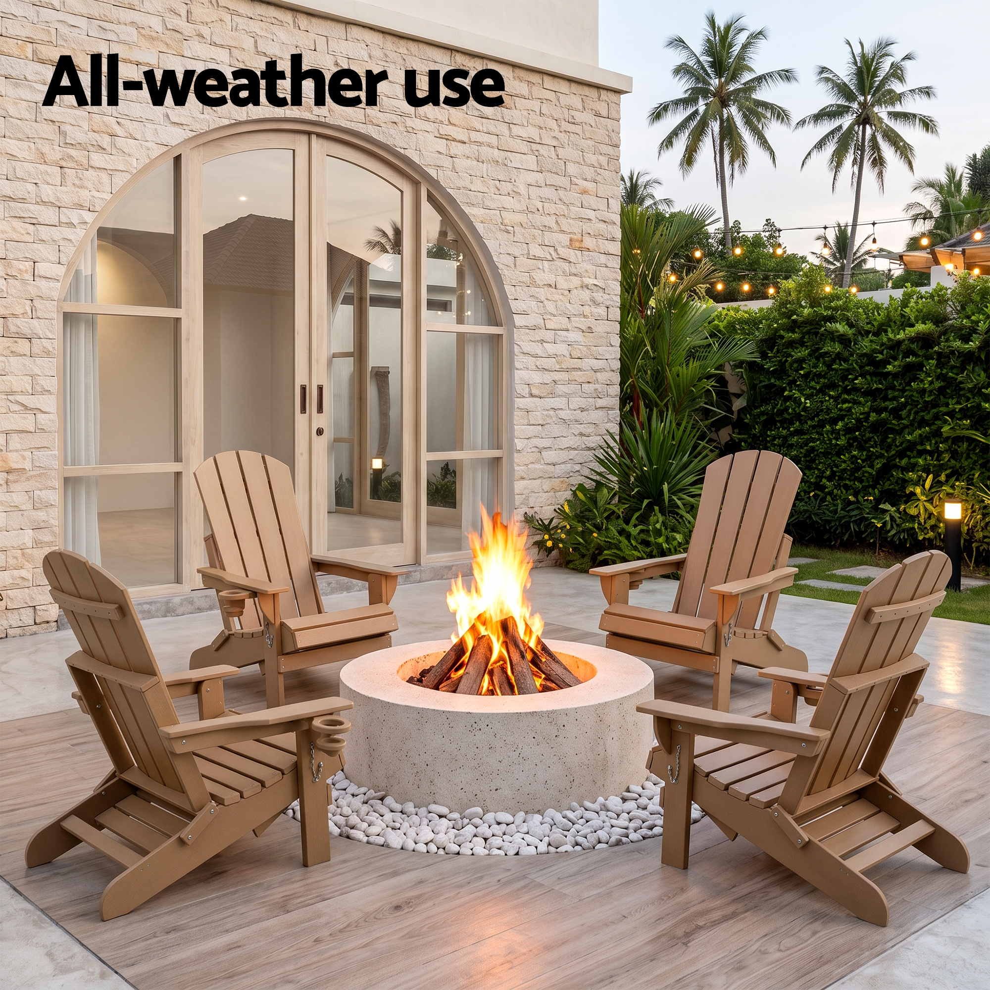 Folding Adirondack Poly Outdoor Chair with Footrest – Khaki Brown