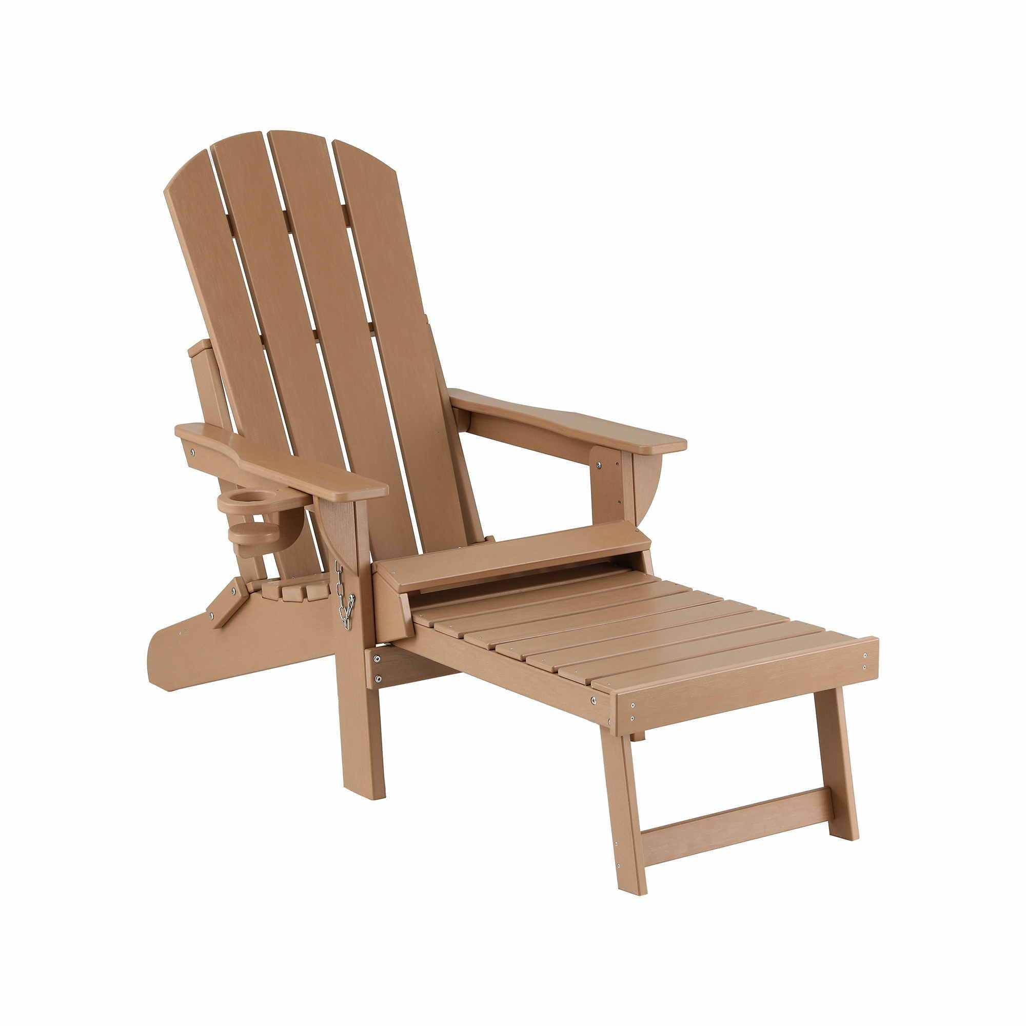 Folding Adirondack Poly Outdoor Chair with Footrest – Khaki Brown