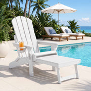 Folding Adirondack Poly Outdoor Chair with Footrest – White