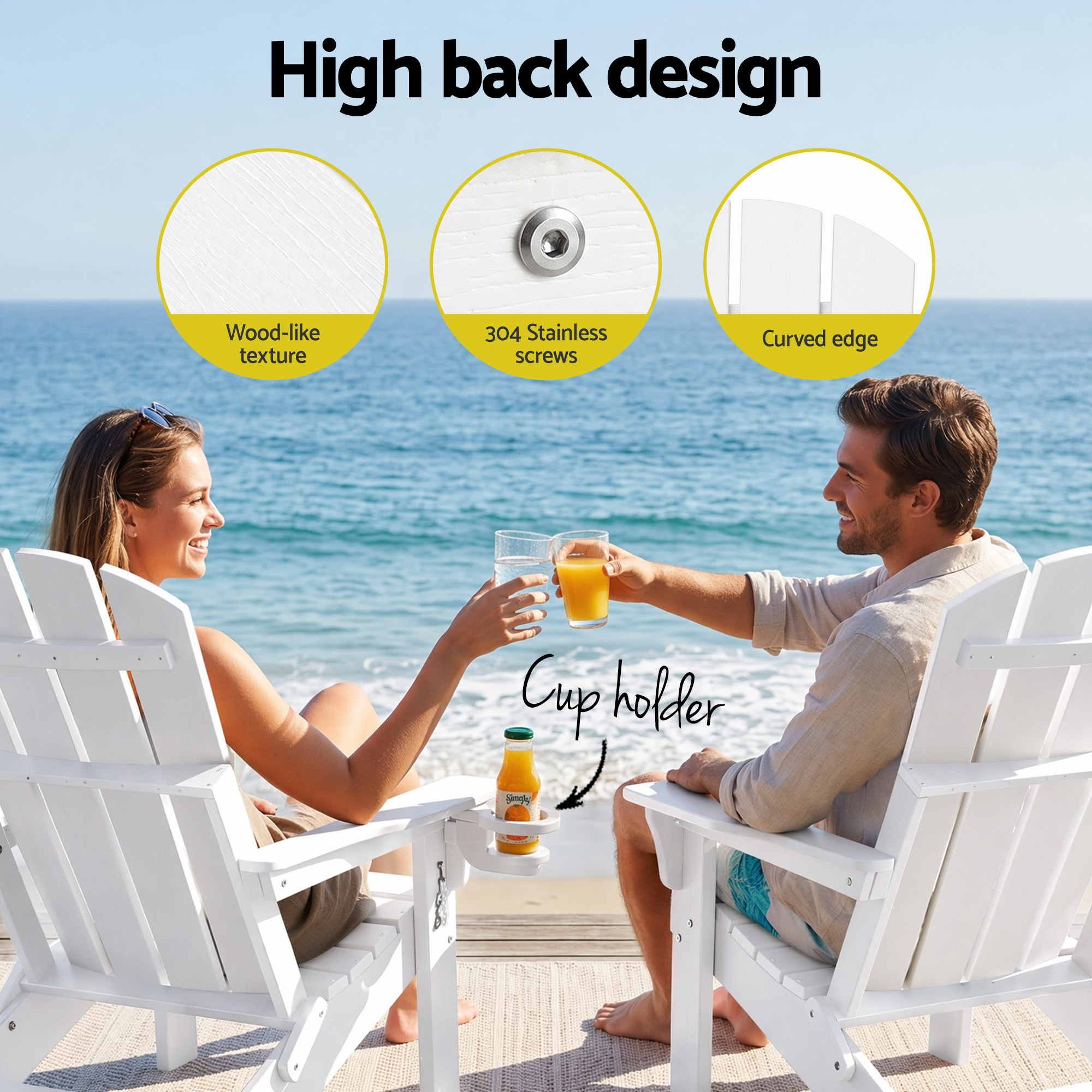 Folding Adirondack Poly Outdoor Chair with Footrest – White