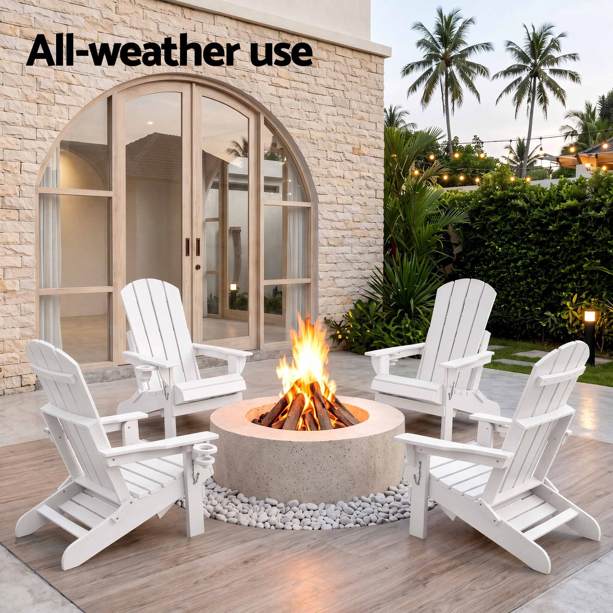 Folding Adirondack Poly Outdoor Chair with Footrest – White