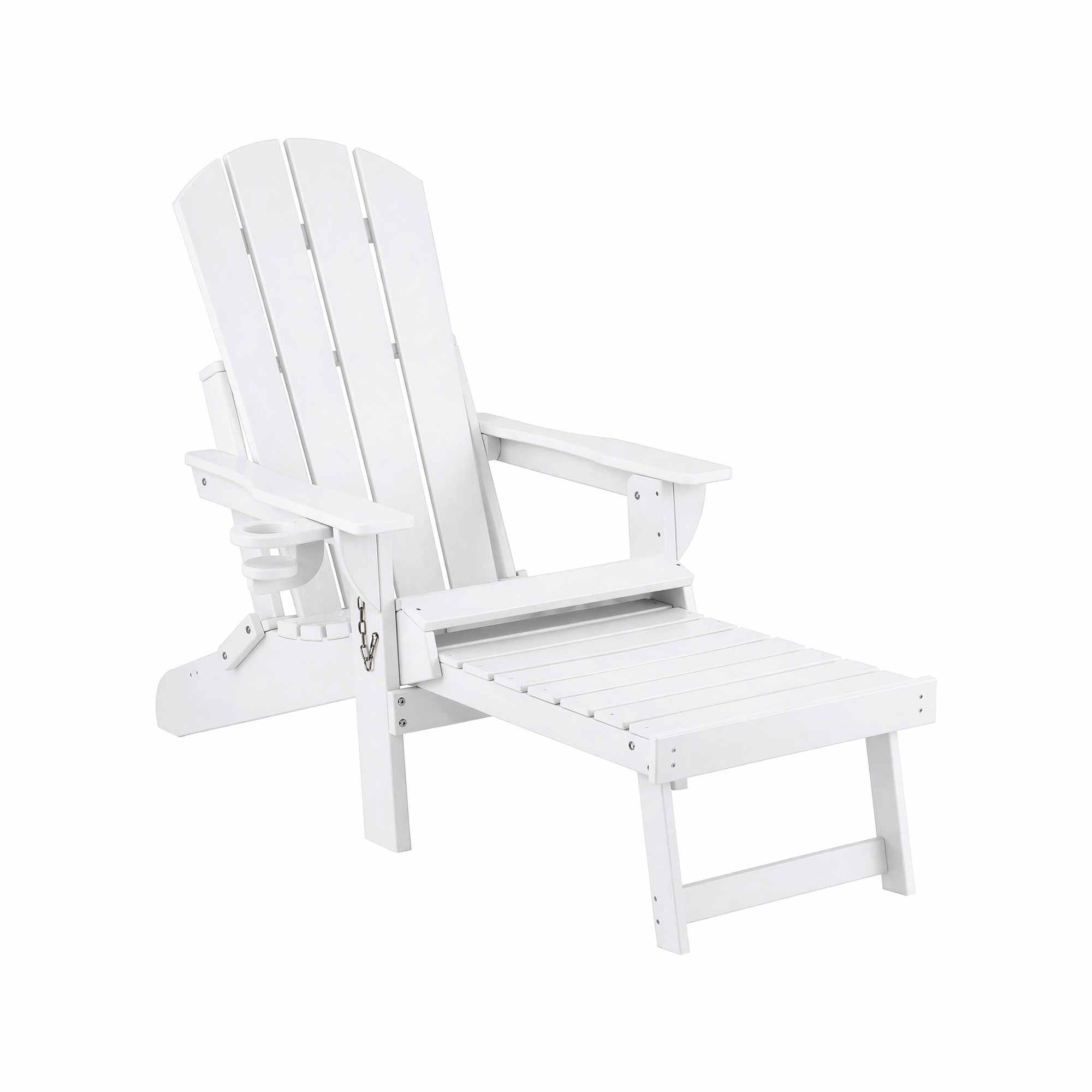 Folding Adirondack Poly Outdoor Chair with Footrest – White