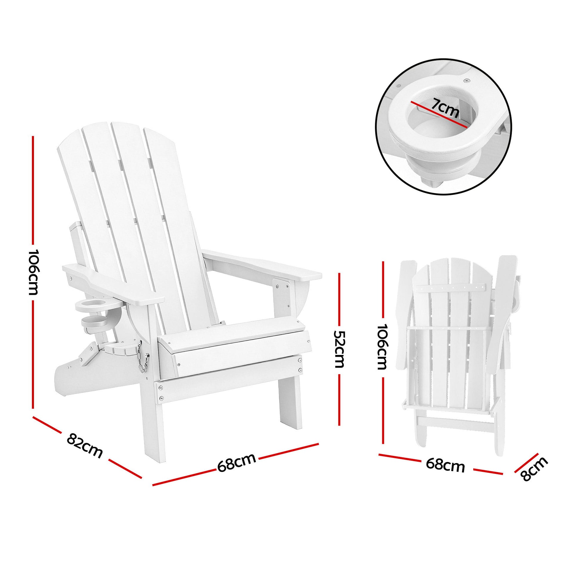 Gardeon Outdoor Chairs Folding Adirondack Beach Chair HDPE Sun Lounge Patio Furniture Garden White - Homecoze