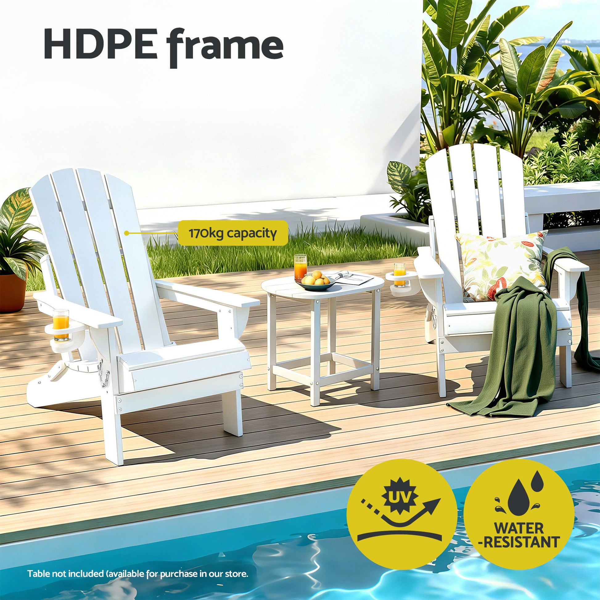 Gardeon Outdoor Chairs Folding Adirondack Beach Chair HDPE Sun Lounge Patio Furniture Garden White - Homecoze