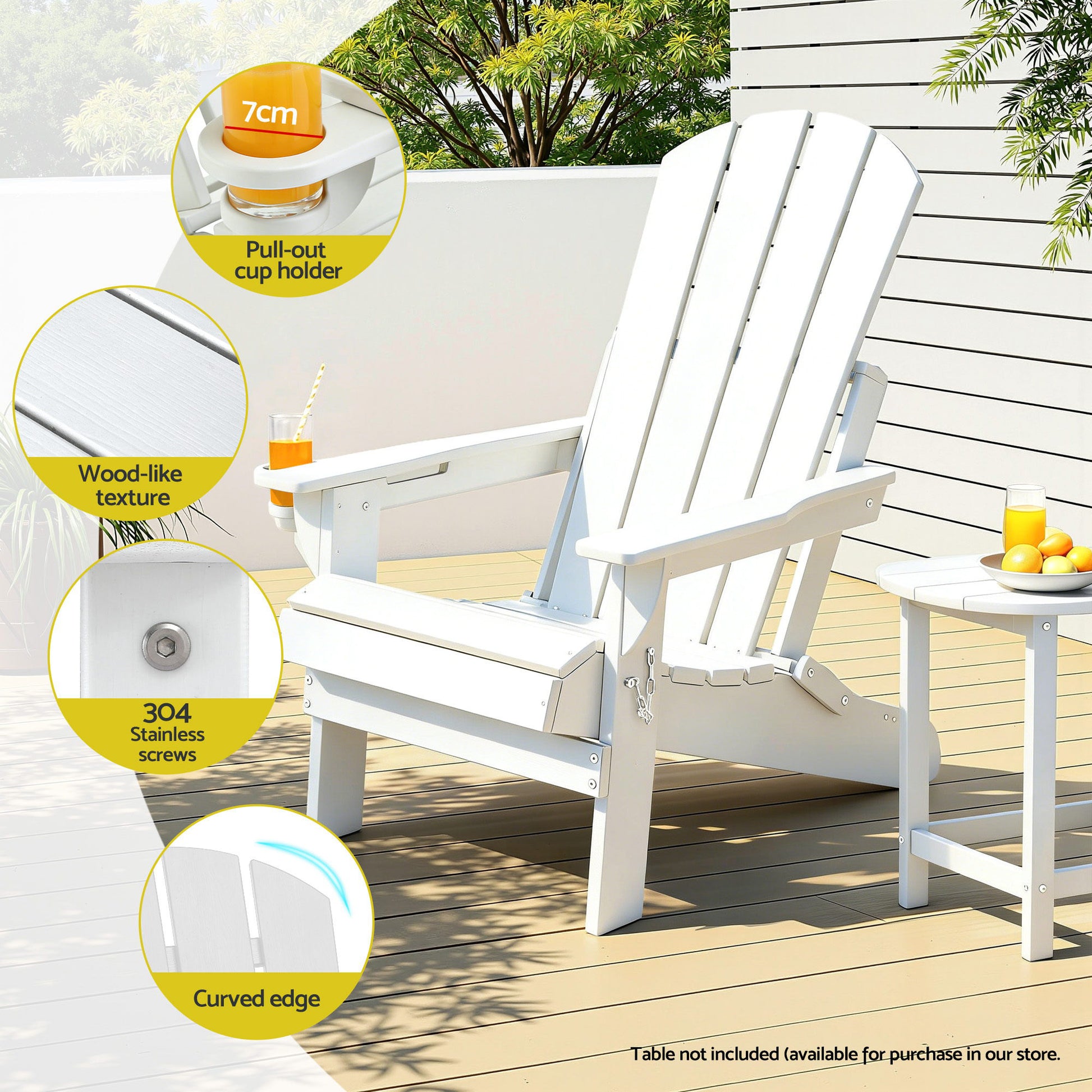 Gardeon Outdoor Chairs Folding Adirondack Beach Chair HDPE Sun Lounge Patio Furniture Garden White - Homecoze