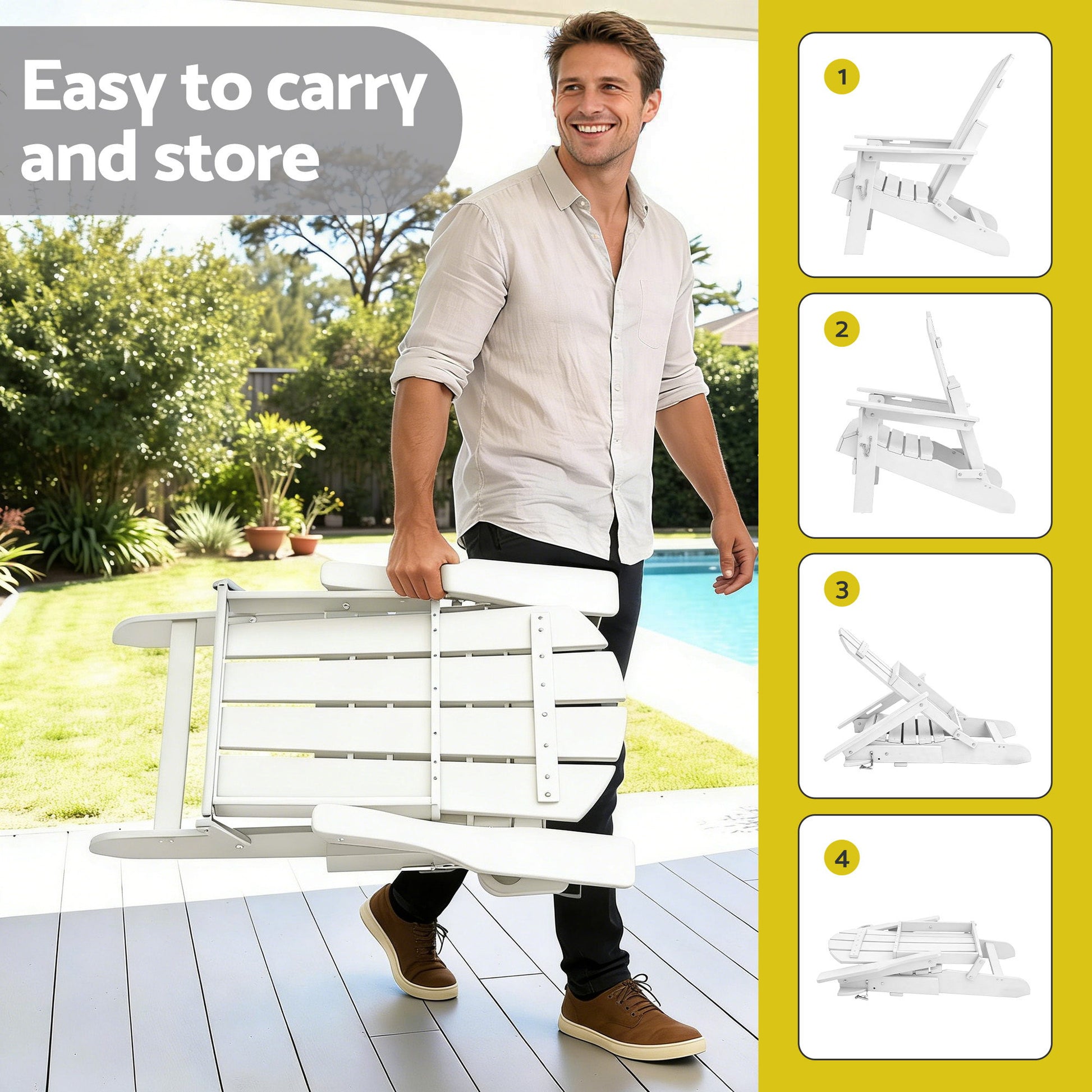 Gardeon Outdoor Chairs Folding Adirondack Beach Chair HDPE Sun Lounge Patio Furniture Garden White - Homecoze