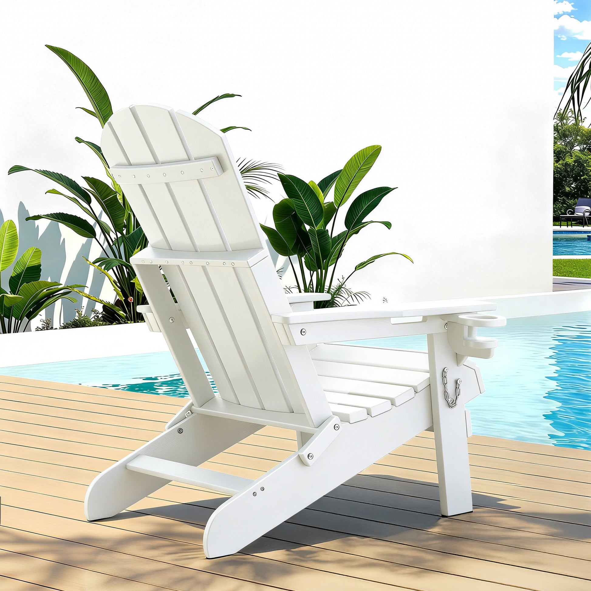 Gardeon Outdoor Chairs Folding Adirondack Beach Chair HDPE Sun Lounge Patio Furniture Garden White - Homecoze