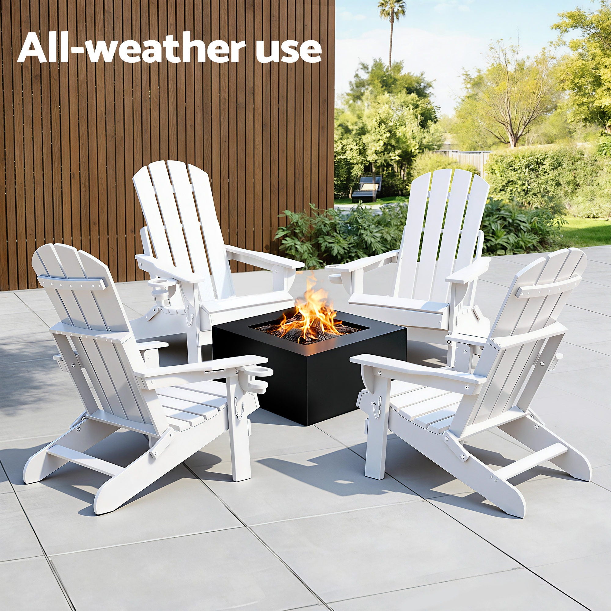 Gardeon Outdoor Chairs Folding Adirondack Beach Chair HDPE Sun Lounge Patio Furniture Garden White - Homecoze