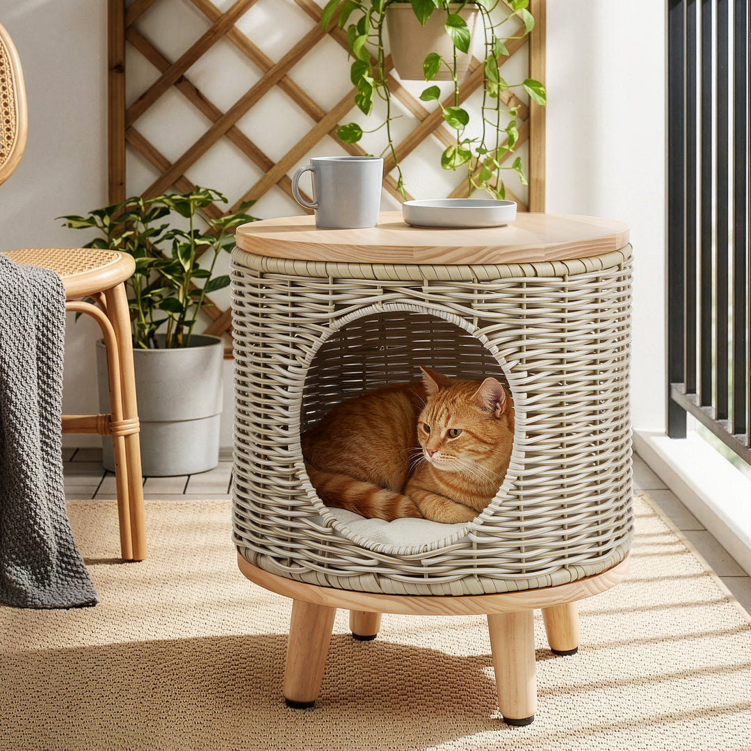 Gardeon Coffee Side Table Wicker Steel Desk Pet Bed Storage Outdoor Furniture - Homecoze