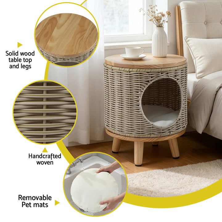 Gardeon Coffee Side Table Wicker Steel Desk Pet Bed Storage Outdoor Furniture - Homecoze