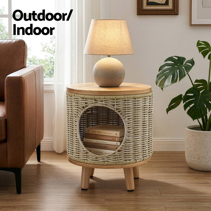 Gardeon Coffee Side Table Wicker Steel Desk Pet Bed Storage Outdoor Furniture - Homecoze