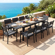 10-Seat Extendable Aluminium Outdoor Dining Set – Black